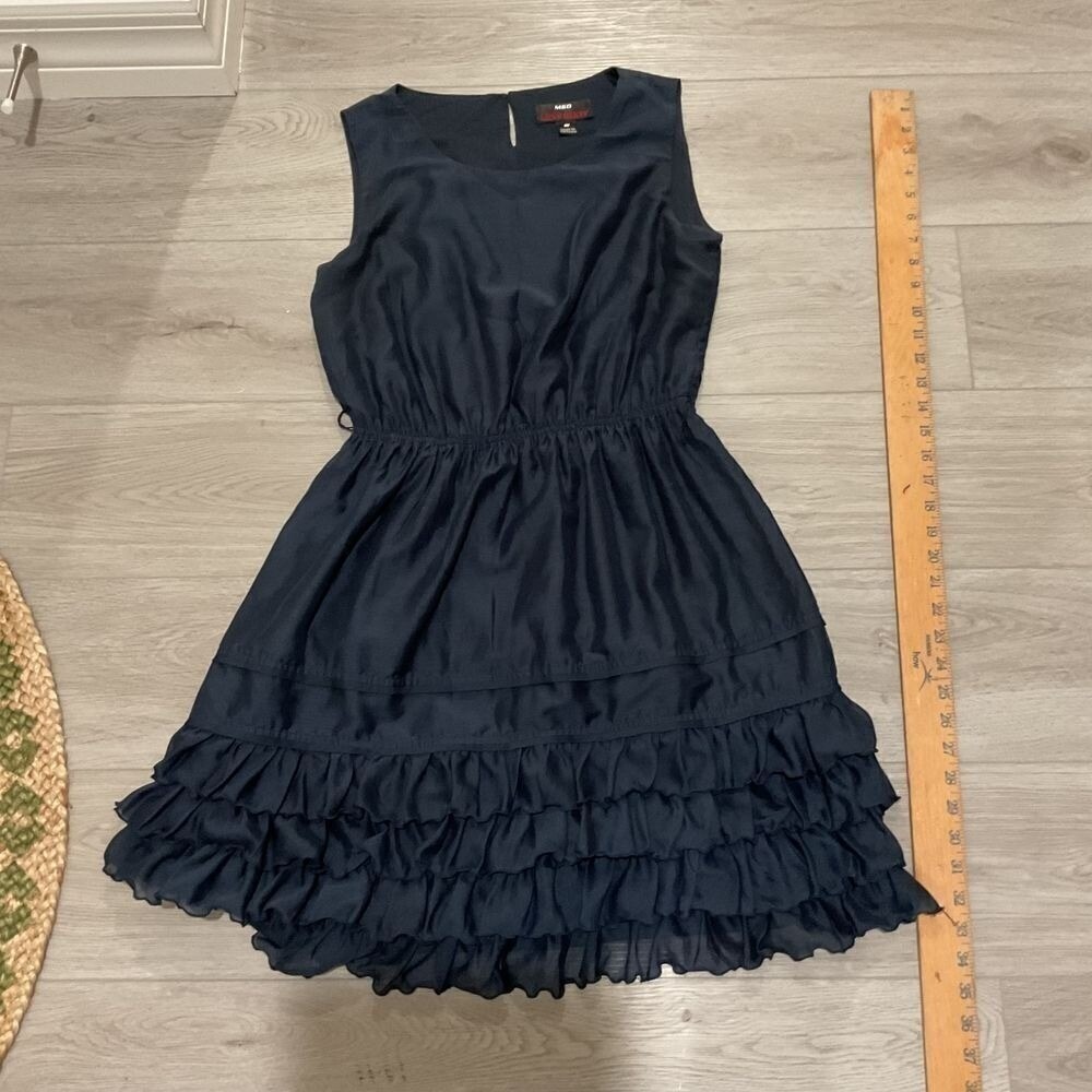 Miss Sixty Navy Sleeveless Ruffled Dress Boho Chic Size 8 - Picture 6 of 6